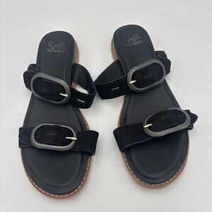Sofft Black Suede Sandals with Buckle Detail
